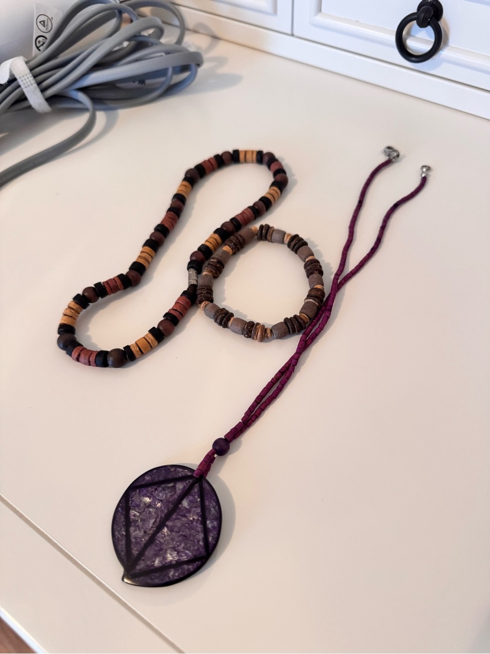 Purple Pendant Necklace with Beaded Accent - Women Jewelry